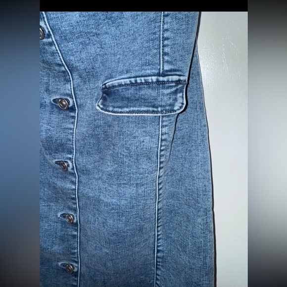 WAX JEANS Denim Button Detail Tube Dress - Medium Wash Size Large - Picture 8 of 15